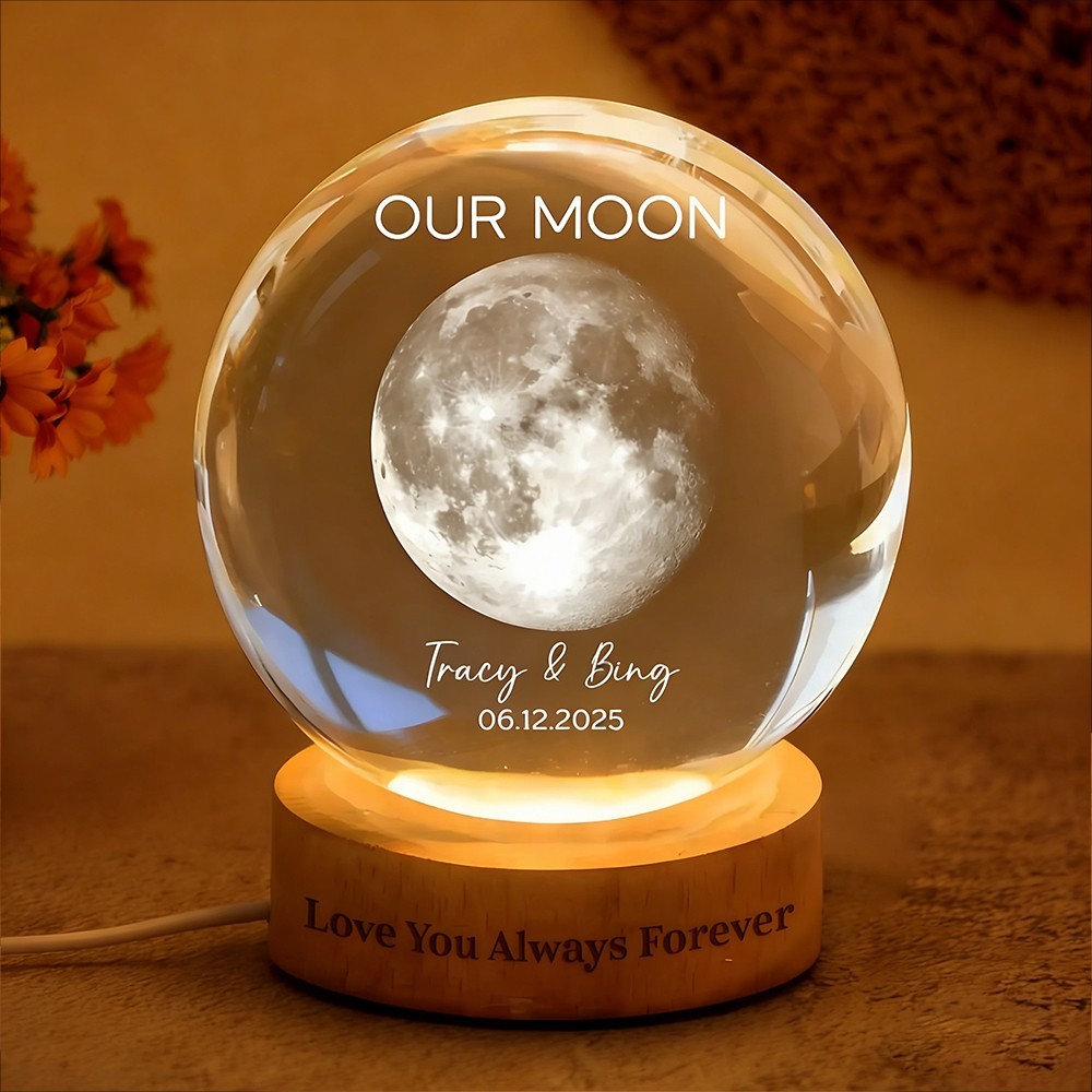 Personalised Our Moon Phase Crystal Ball LED Night Light Unique Gift for Couples Anniversary Gift Valentine's Day Gifts