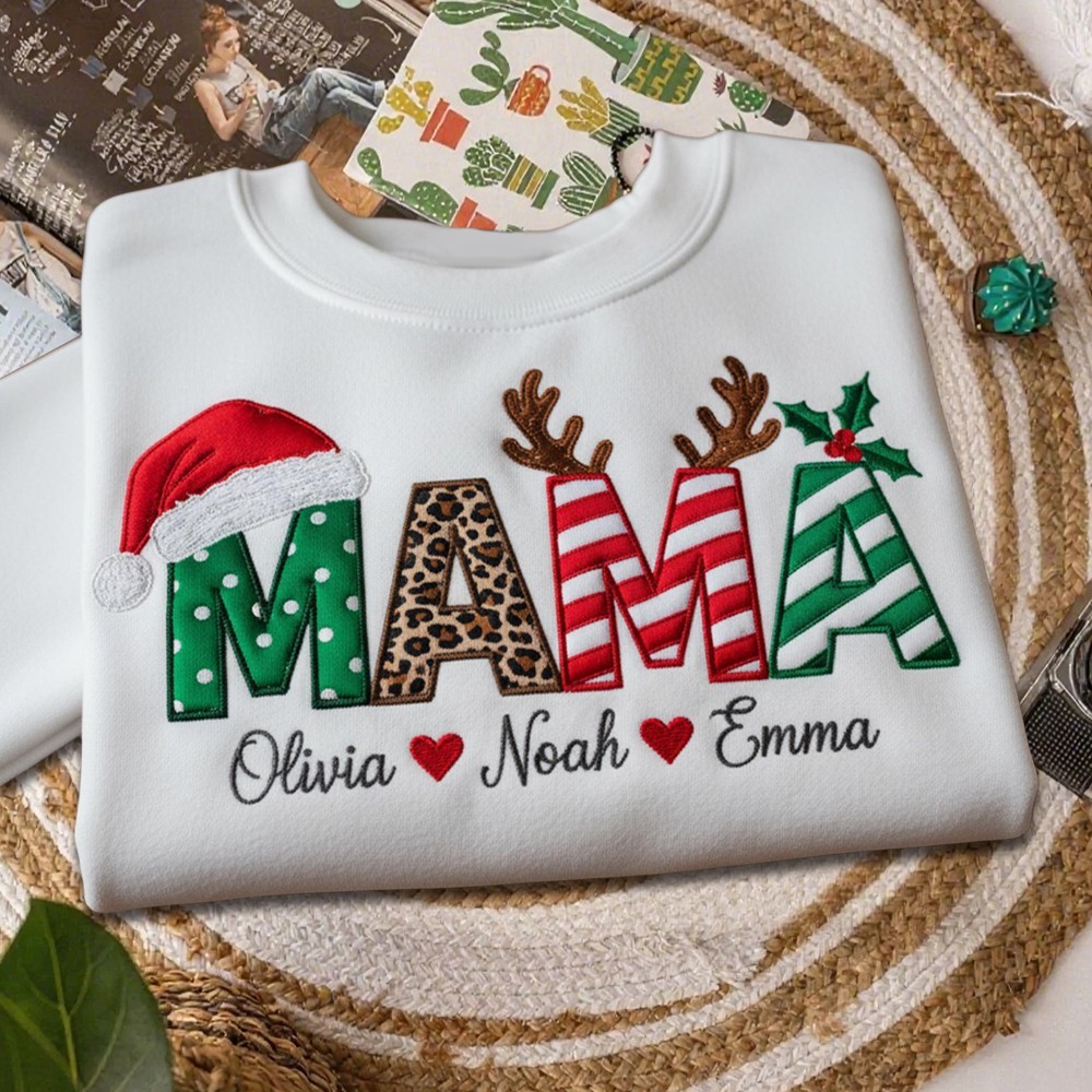 Personalised Embroidered Mama Christmas Sweatshirt with Kids Names Christmas Gifts for Mum