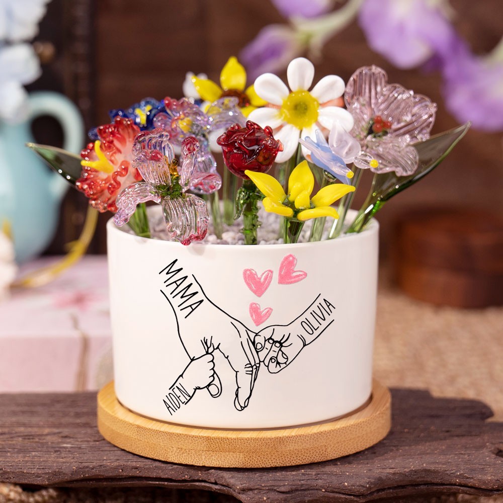 Personalised Grandma's Garden Mini Glass Birth Month Flower Pot Keepsake Gifts for Mum Grandma Unique Mother's Day Gift
