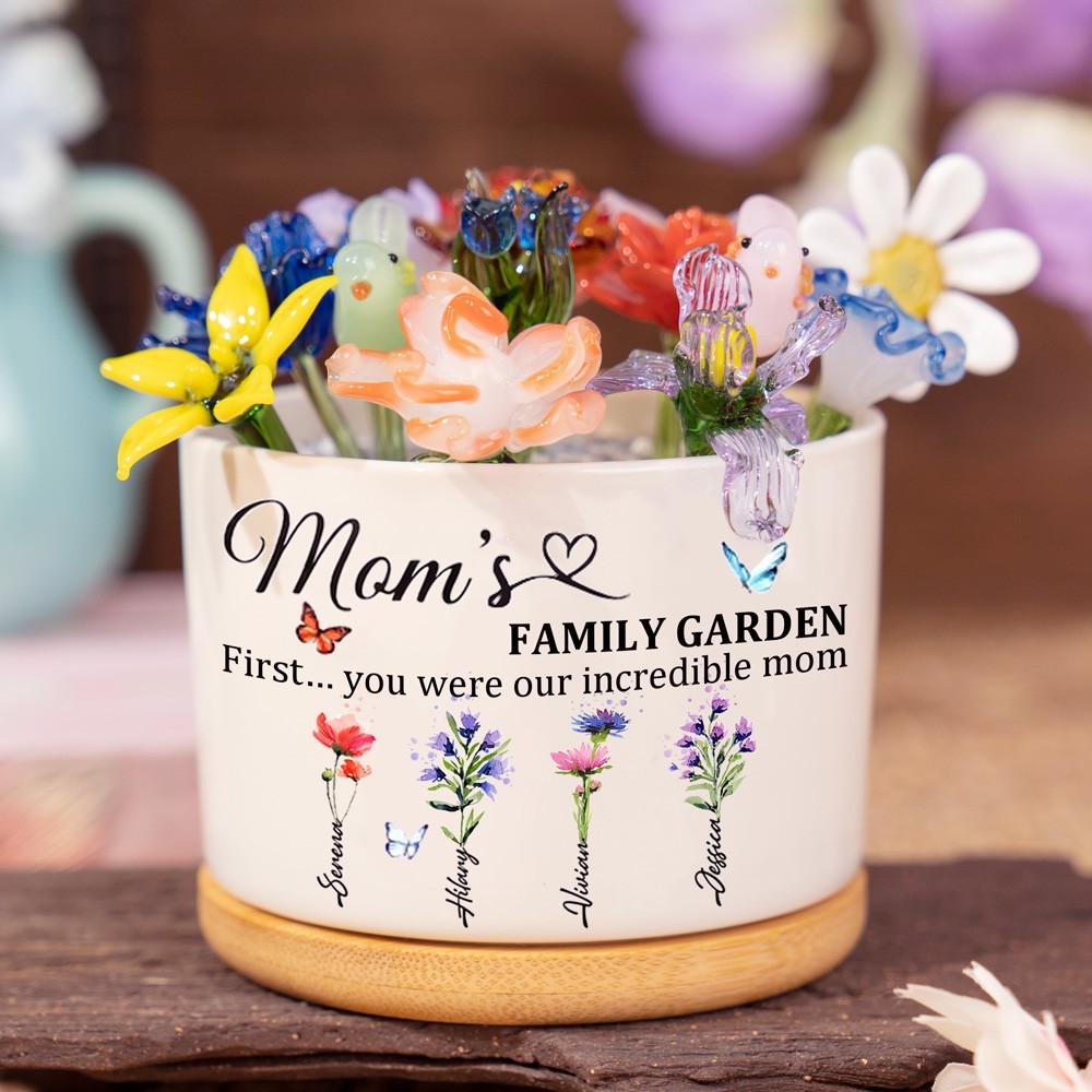 Personalised Grandma's Garden Mini Glass Birth Month Flower Pot Keepsake Gifts for Mum Grandma Unique Mother's Day Gift