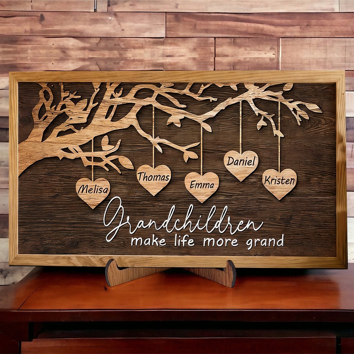 Personalised Wood Family Tree Sign with Kids Names Grandparent Gifts Keepsake Gifts for Grandma Mum Mother's Day Gift