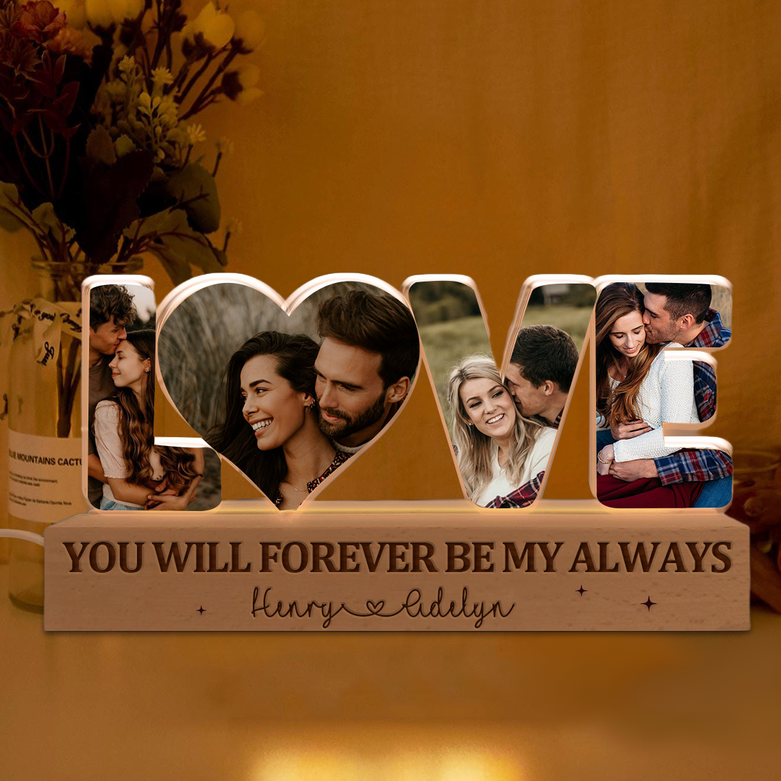 Personalised Couple Photo Collage Night Light Memorial Gift for Couples Wedding Anniversary Gift Ideas Valentine's Day Gifts for Her Him