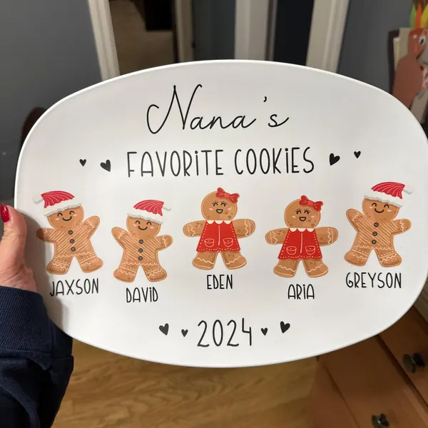 Personalised Nana's Favorite Cookies Gingerbread Platter with Kids Names Gifts for Grandma Mum Christmas Gift for Nana
