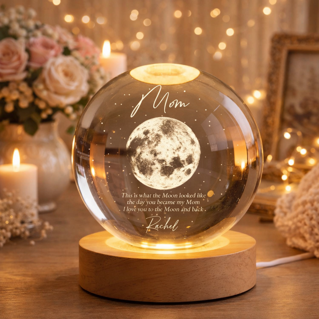 Custom Moon Phase 3D Crystal Ball LED Night Light Unique Gift for Mum Mother's Day Gift