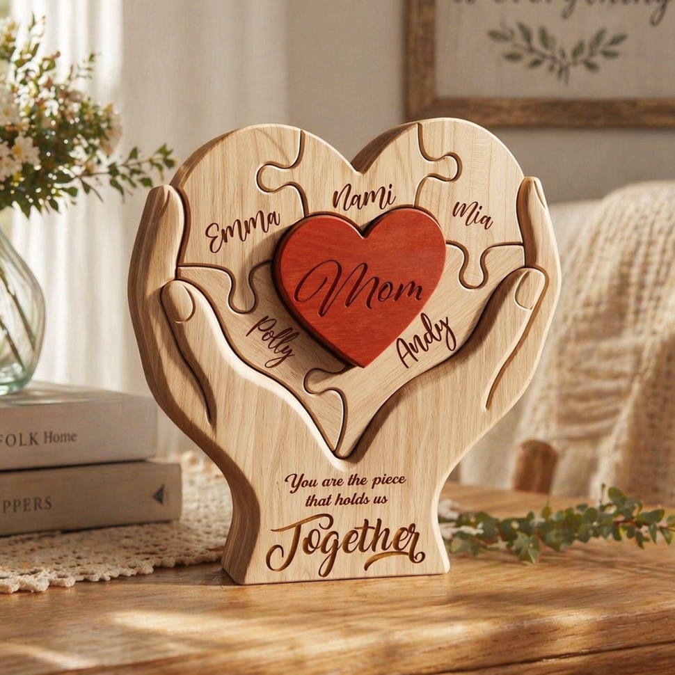 Personalised Mum You Are The Piece That Hold Us Together Wooden Family Puzzle for Mother's Day Gift