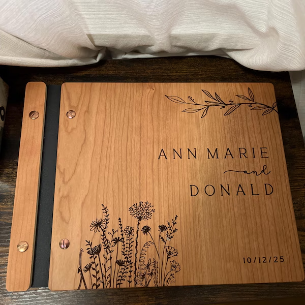 Wooden Wedding Guest Book Custom Rustic Sign Book for Reception Wedding Keepsake Gifts Anniversary Gift
