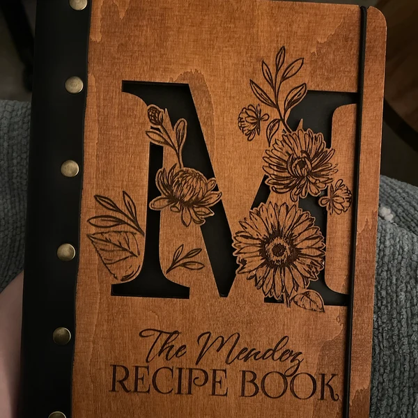 Leather Bound Recipe Book Blank Binder Personalised Wooden Cover Notebook Keepsake Gift Christmas Gifts for Mum