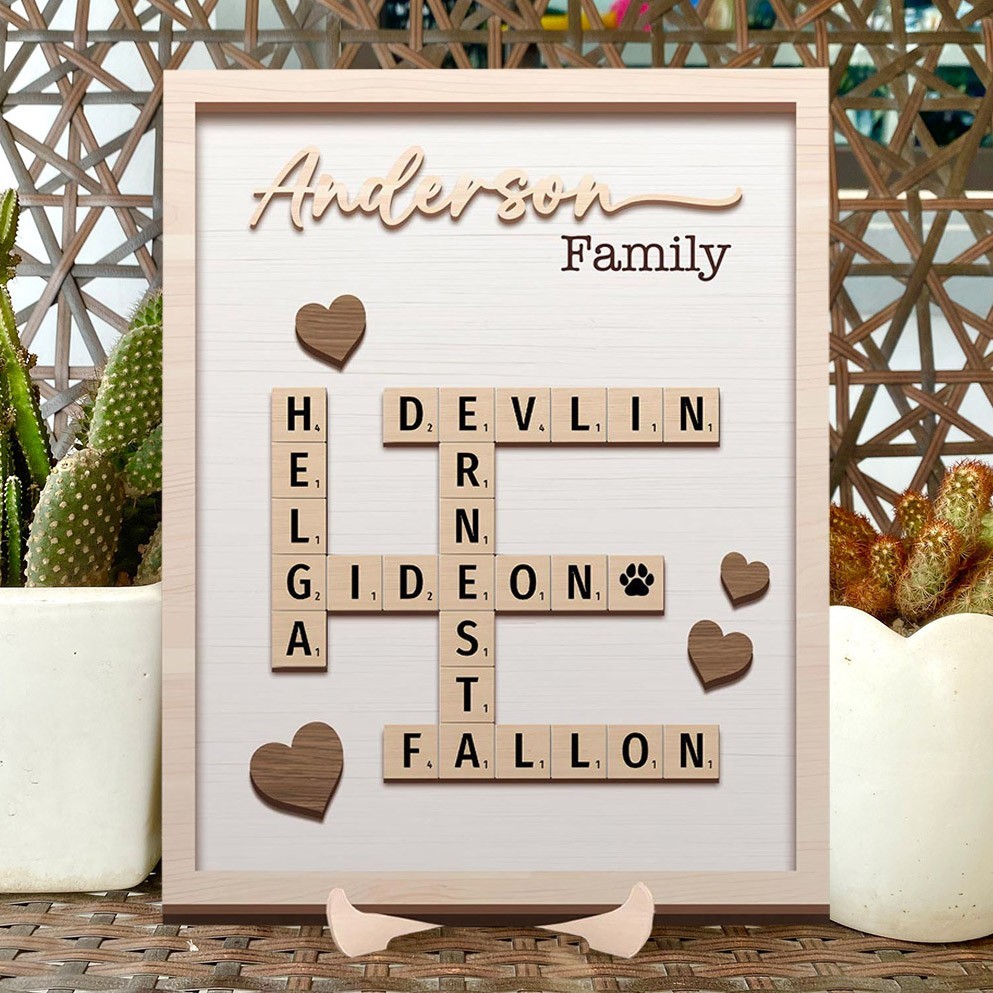 Personalised Scrabble Wooden Puzzle Sign with Kids Names for Mum Grandma Family Keepsake Gifts Mother's Day Gift
