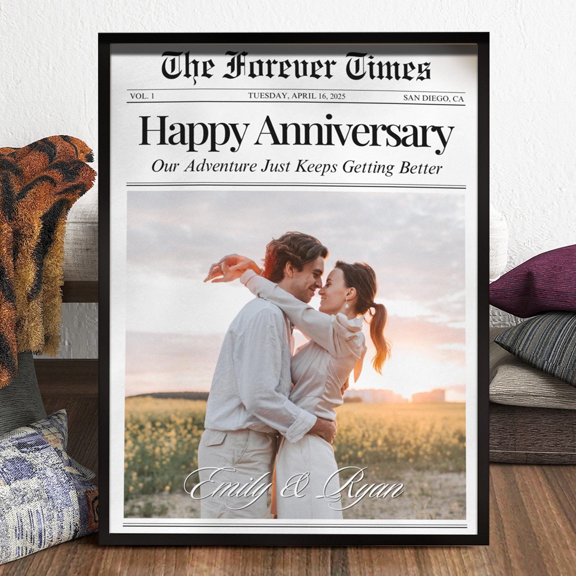 Custom Wedding Newspaper Print Frame Unique Gifts for Wife Husband Personalised Wedding Anniversary Gift