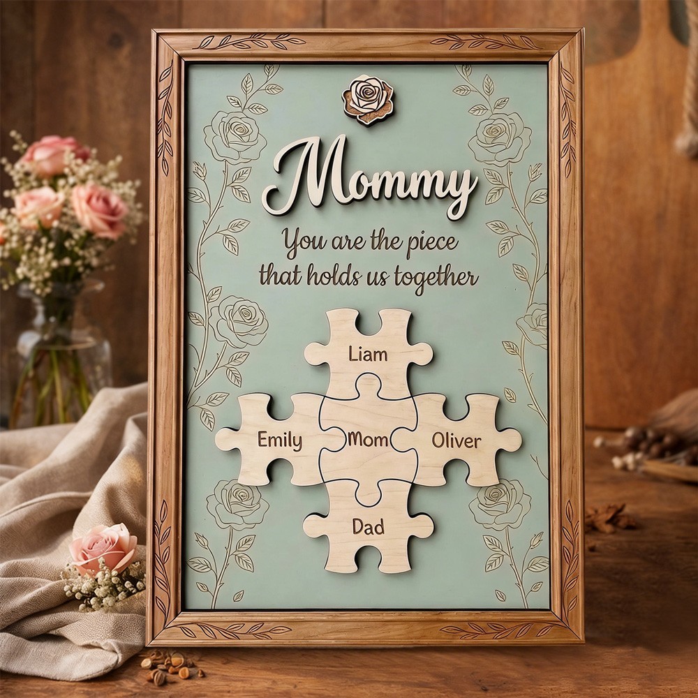 Custom Wooden Mum Puzzle Piece Sign With Kids Names Keepsake Gift For Mum Grandma Mother's Day Gifts