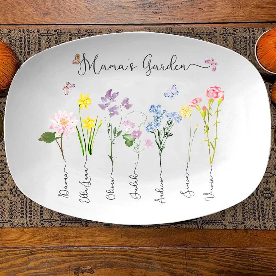 Personalised Mama's Garden Birth Flowers Platter Custom Mother's Day Gifts for Mum Gift for Grandma Nana