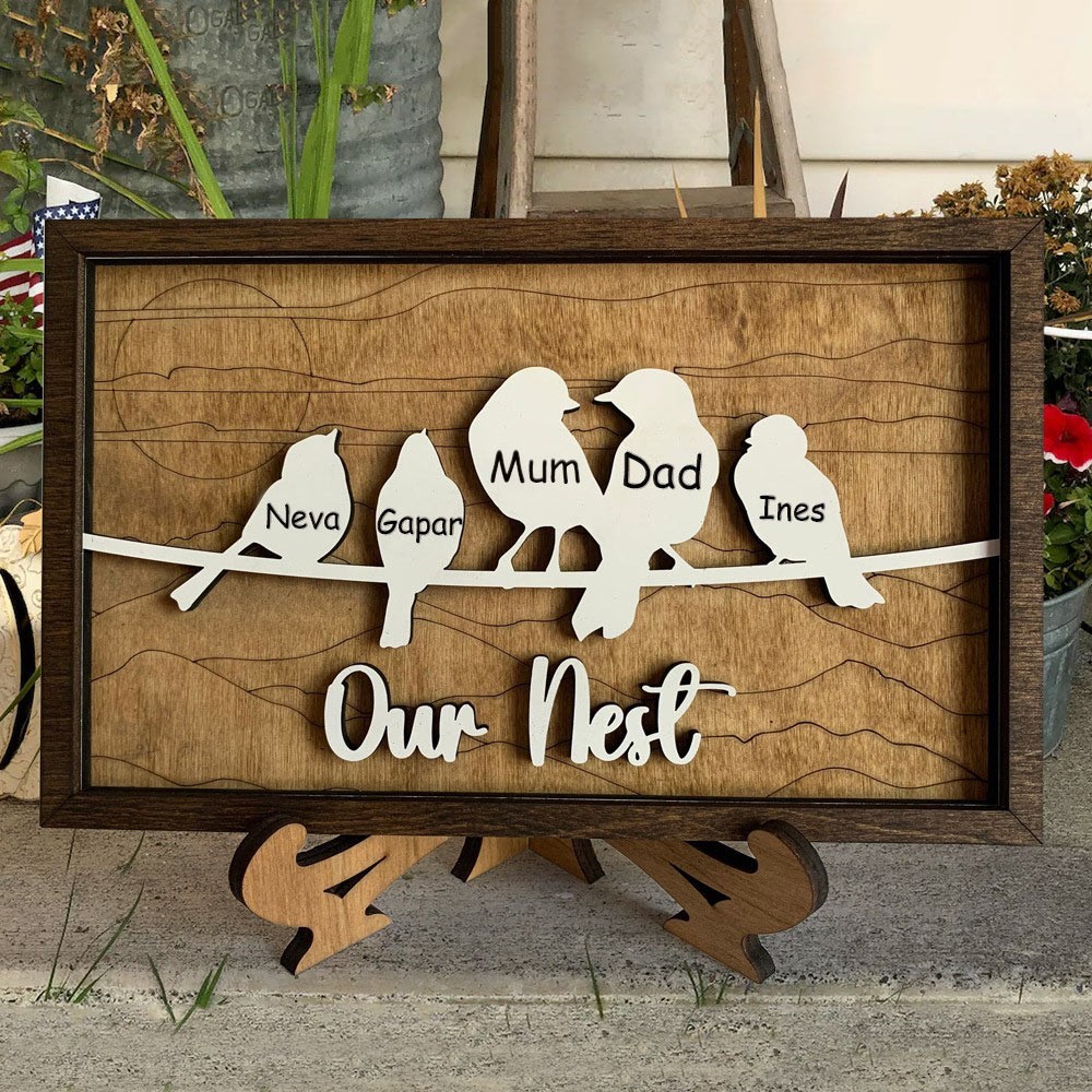 Personalised Bird Family Sign with Engraved Names