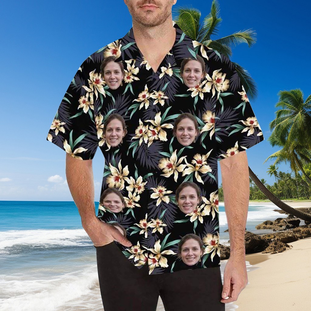 Custom Face Shirt Hawaiian Shirt With Lily Flowers Pattern Summer Unique Gift Ideas For Him