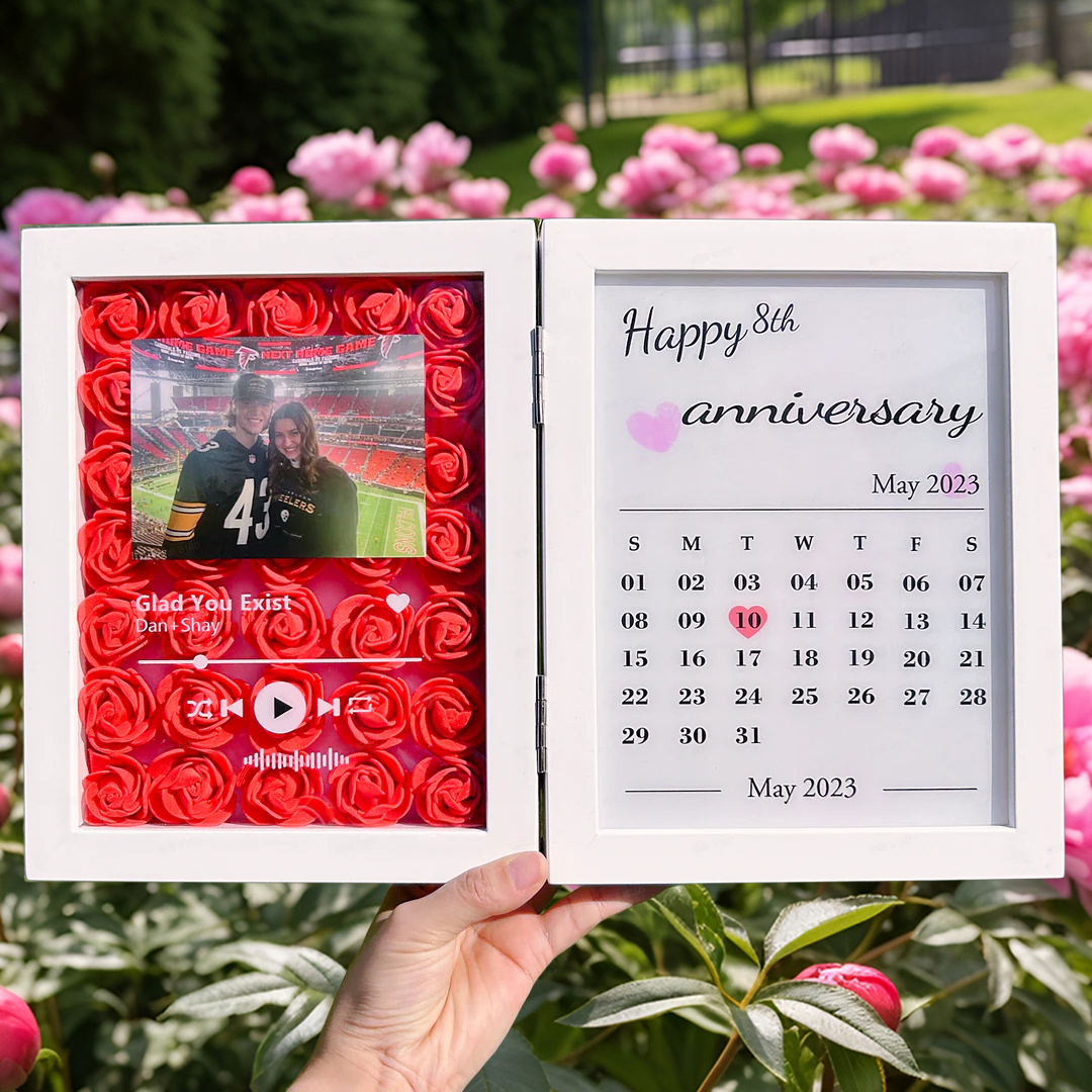 Personalised Flower Shadow Box With Calendar Gifts for Couples Unique Anniversary Gift Christmas Gift