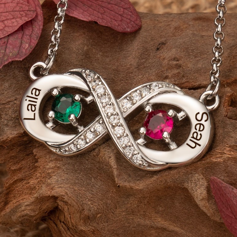 Personalised Infinity Name Necklace with Birthstone Designs Anniversary Gifts For Couples Love Gifts for Soulmate