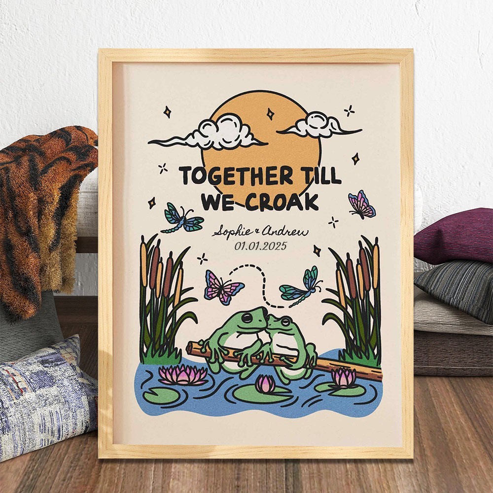 Personalised Frog Illustration Retro Couple Print Unique Engagement Gifts Valentine's Day Gifts for Couple Anniversary Gift