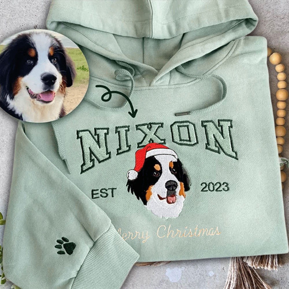Custom Dog Sweatshirt Christmas Pet Embroidered Portrait Photo Sweatshirt Gifts for Dog Owners Unique Christmas Gift