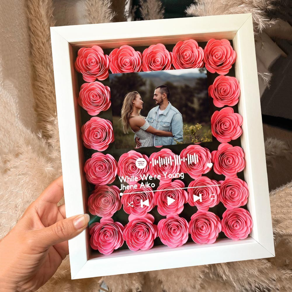 Custom Spotify Music Code Flower Shadow Box With Couple Photo Unique Gifts For Her Christmas Gifts