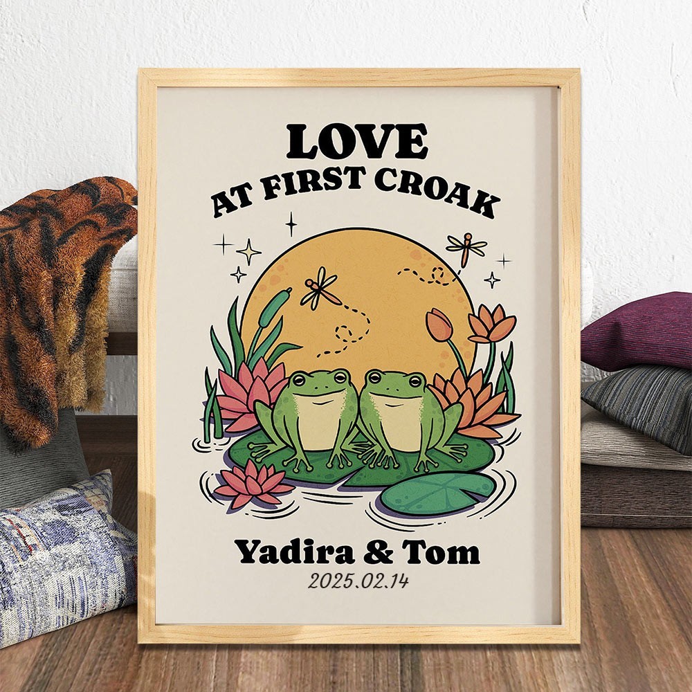 Personalised Frog Illustration Retro Couple Print Unique Engagement Gifts Valentine's Day Gifts for Couple Anniversary Gift