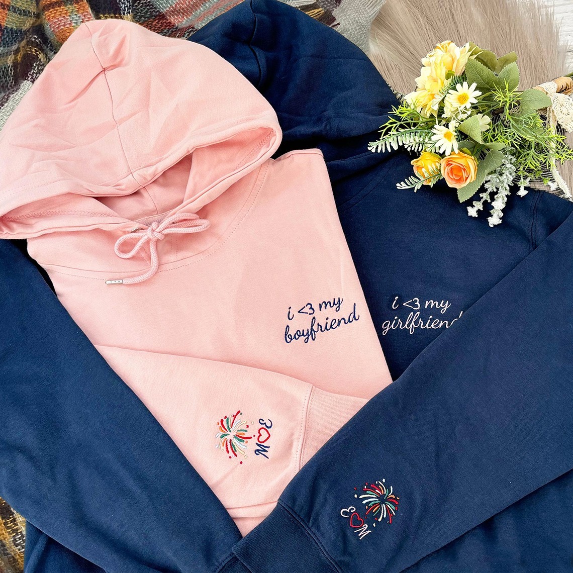 Custom Couple Embroidered I Love My Girlfriend Boyfriend Matching Hoodie Anniversary Gift Ideas Valentine's Day Gifts for Couples