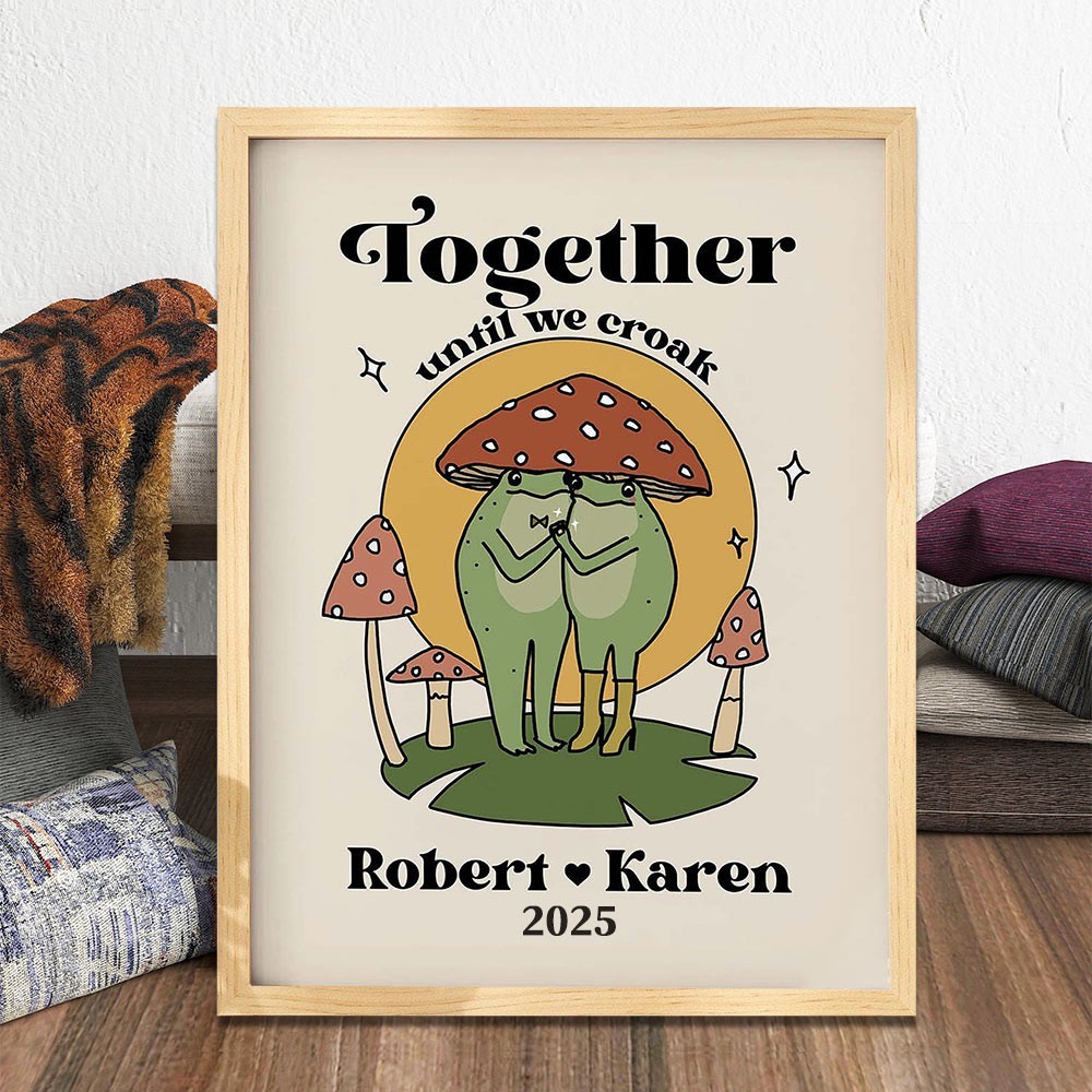 Personalised Frog Illustration Retro Couple Print Unique Engagement Gifts Valentine's Day Gifts for Couple Anniversary Gift