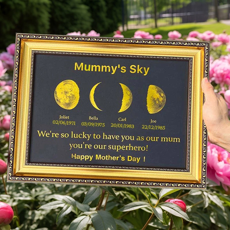 Custom Mummy's Sky Moon Phase Print Frame With Kids Names Keepsake Gifts for Mum Grandma Mother's Day Gift Ideas
