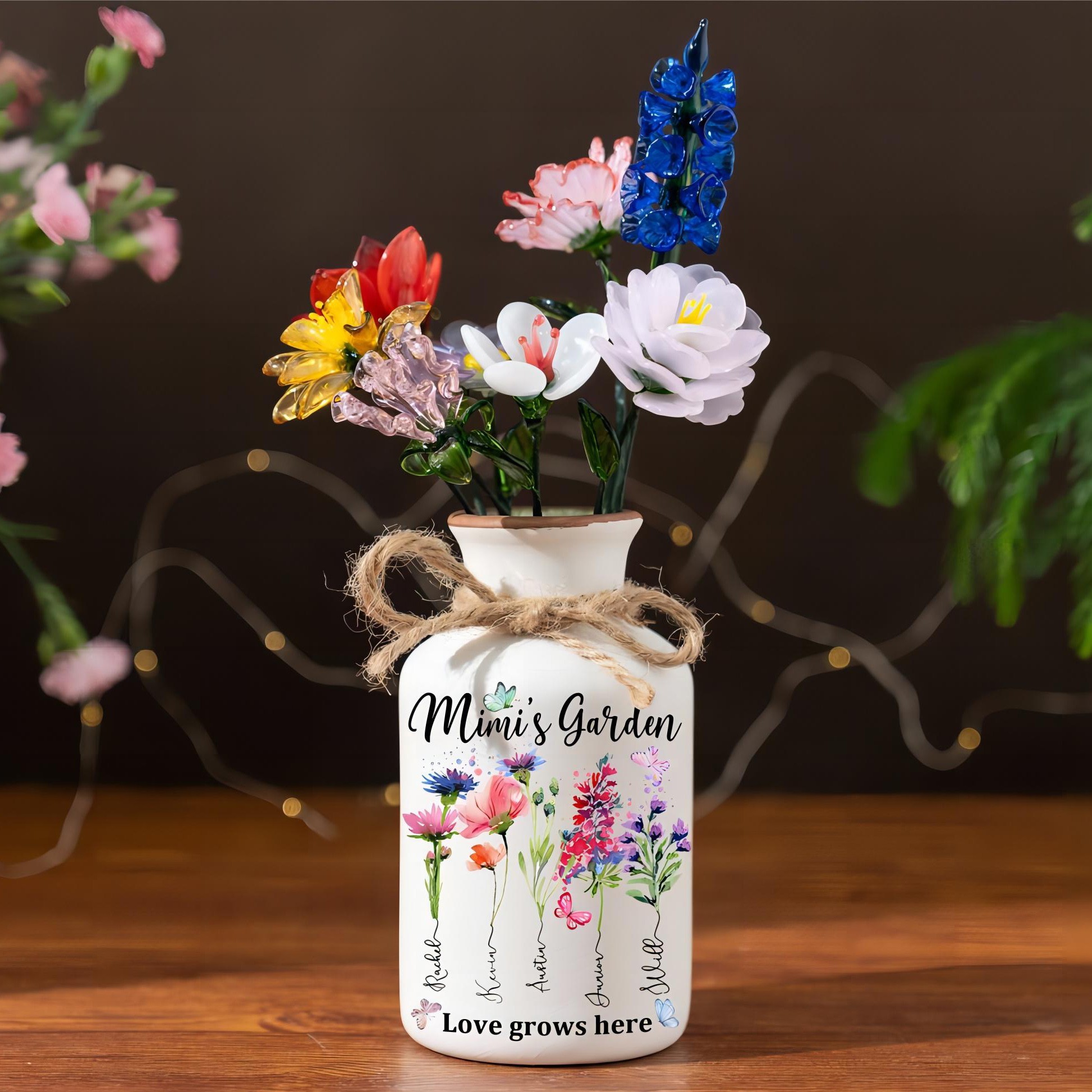 Mimi's Garden Birth Month Flower Vase with Kids Names Custom Gifts for Grandma Mum Mother's Day Gift Ideas