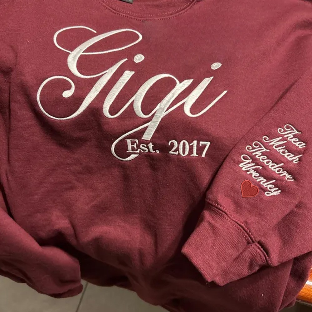 Embroidered Gigi Sweatshirt with Grandkids Names on Sleeve Custom Gifts for Gigi Mother's Day Gift Ideas