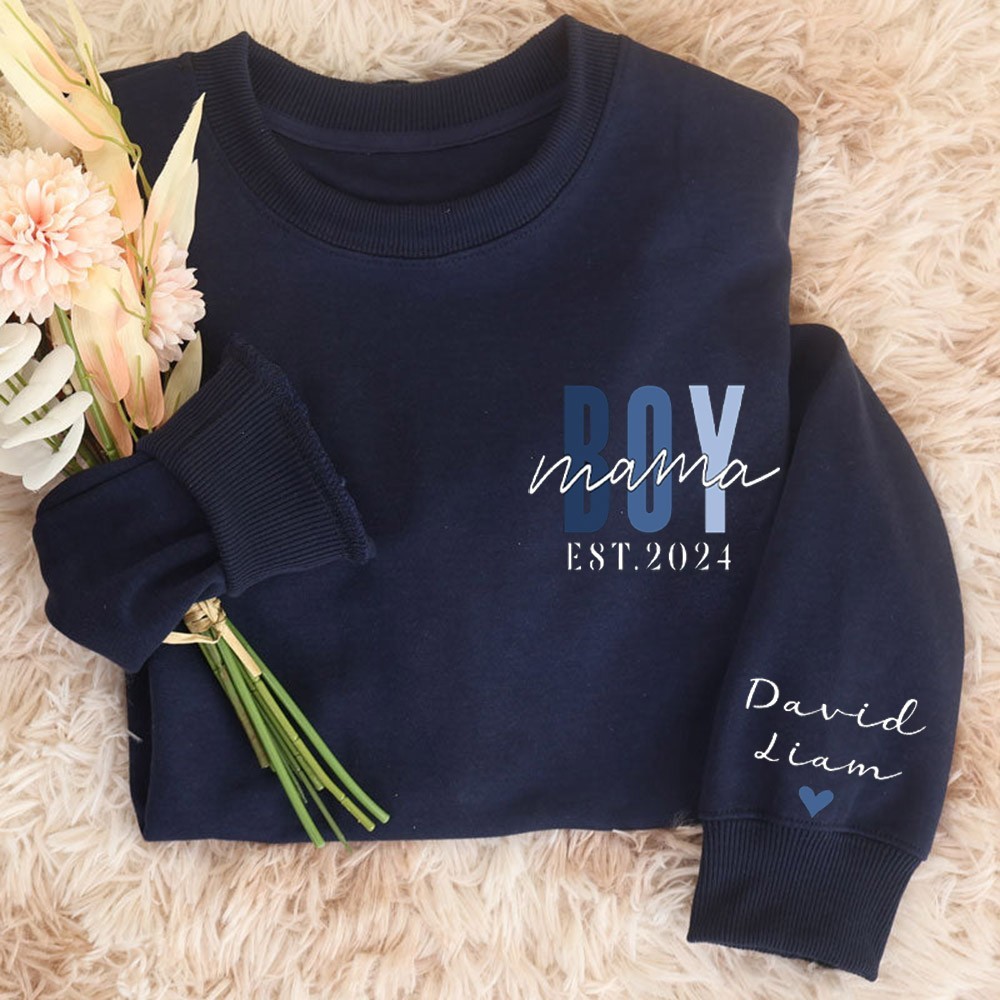 Custom Boy Mama Sweatshirt with Kids Names on Sleeve Mama Of Boys Hoodie for Mum New Mum Gift Mother's Day Gifts