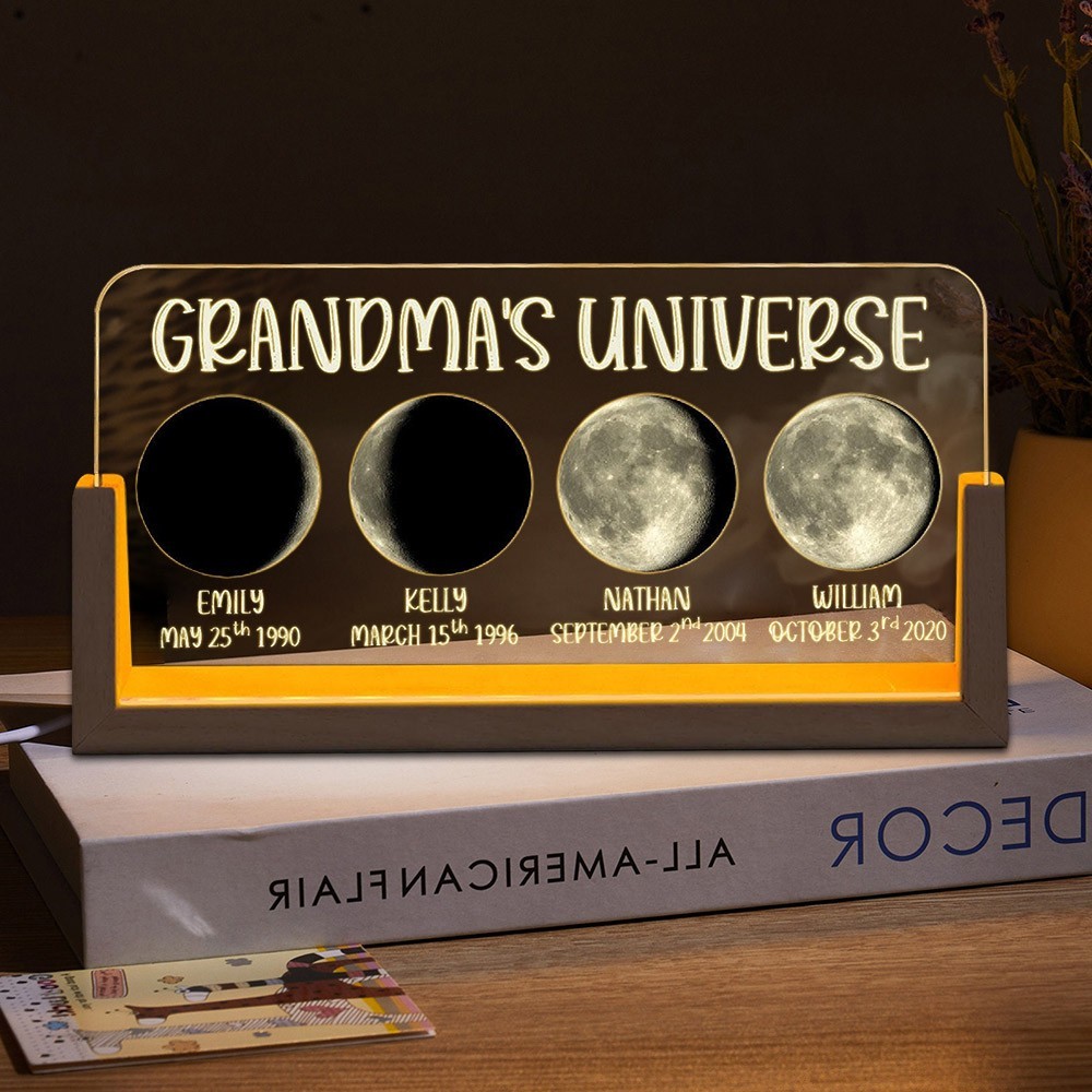 Custom Grandma's Universe Moon Phase Night Light with Grandkids Names Gift for Grandma Mum Unique Mother's Day Gift