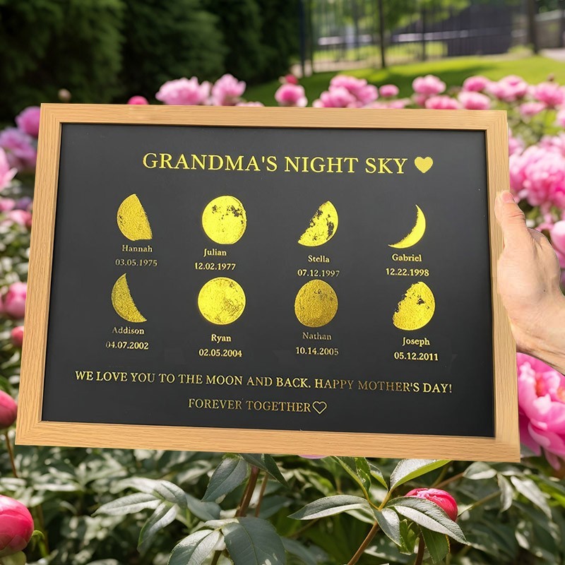 Custom Grandma's Night Sky Moon Phase Print Frame with Grandkids Names Gifts for Grandma Mum Unique Mother's Day Gift