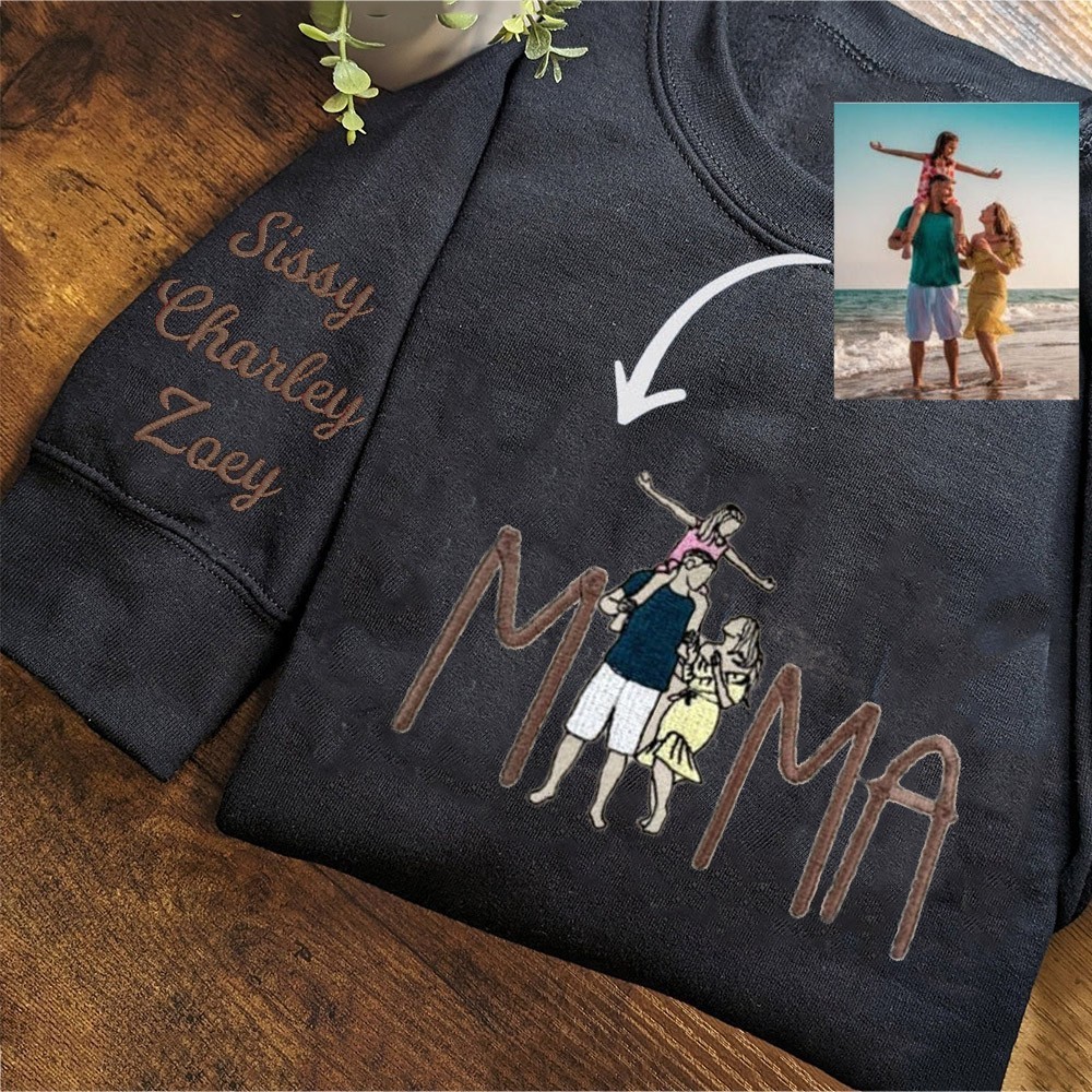 Custom Mama Embroidered Photo Portrait Sweatshirt New Mum Gift Keepsake Gifts for Mum Mother's Day Gift Ideas