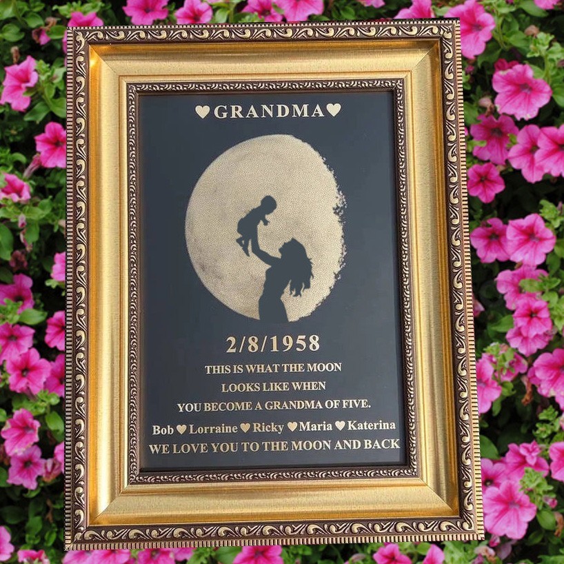 Love You To The Moon And Back Custom Moon Phase Print Frame with Kids Names Gifts for Grandma Mum Mother's Day Gift