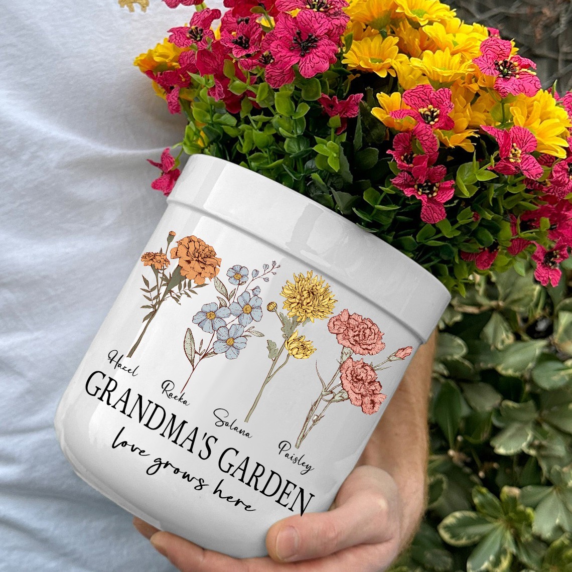 Custom Grandma's Garden Birth Flower Plant Pot with Kids Names Unique Gifts for Grandma Mum Mother's Day Gift Ideas