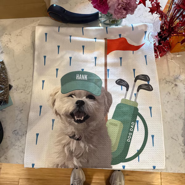 Custom Pet Photo Golf Towel with Name Memorial Gifts for Pet Lover Gifts for Dog Owners Golf Lover Gift