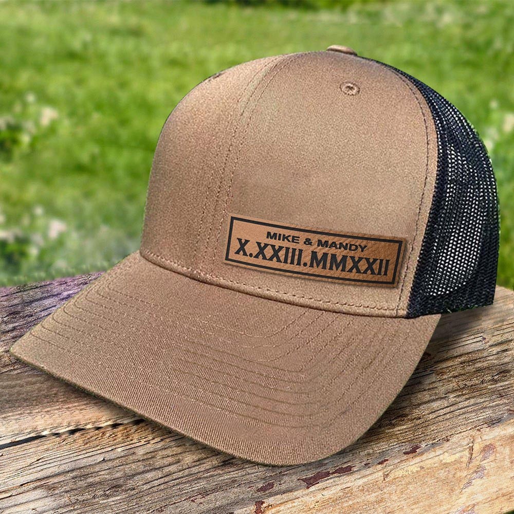 Personalised Roman Numerals Leather Patch Hat for Him Wedding Anniversary Gifts for Husband Valentine's Day Gift for Boyfriend