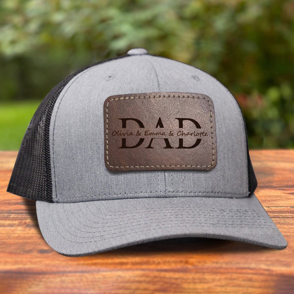 Custom Dad Leather Patch Hat with Kids Names Gift for Dad Grandpa Father's Day Gift Ideas