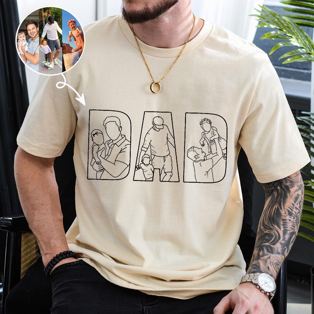 Custom Dad Photo Portrait Outline T-shirt Sweatshirt Gifts for Dad Father's Day Gift Ideas