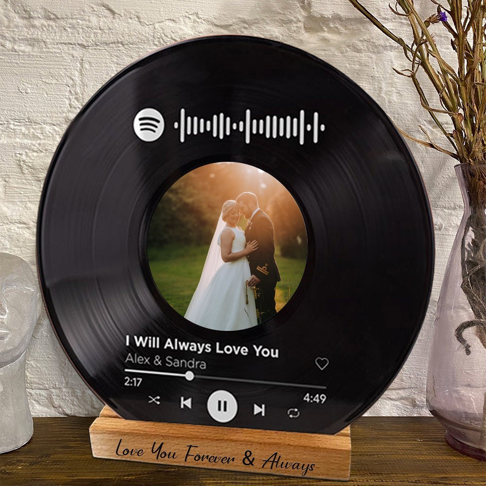 Personalised Spotify Music Vinyl Record with Photo Wedding Anniversary Gifts for Him Valentine's Day Gift for Boyfriend