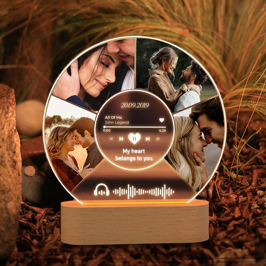 Custom Couple Spotify Music Photo Collage Plaque Night Light Keepsake Gifts for Boyfriend Anniversary Gift Valentine's Day Gifts