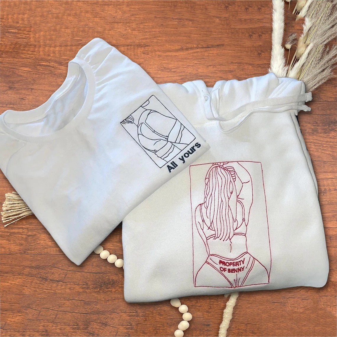 Custom Embroidered Portrait Outline Sweatshirt from Photo Valentine's Day Gifts for Boyfriend Husband Anniversary Gift for Him