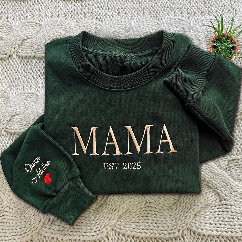 Custom Mama Embroidered Sweatshirt with Kids Names on Sleeve New Mum Gift Keepsake Gifts for Mum Mother's Day Gift
