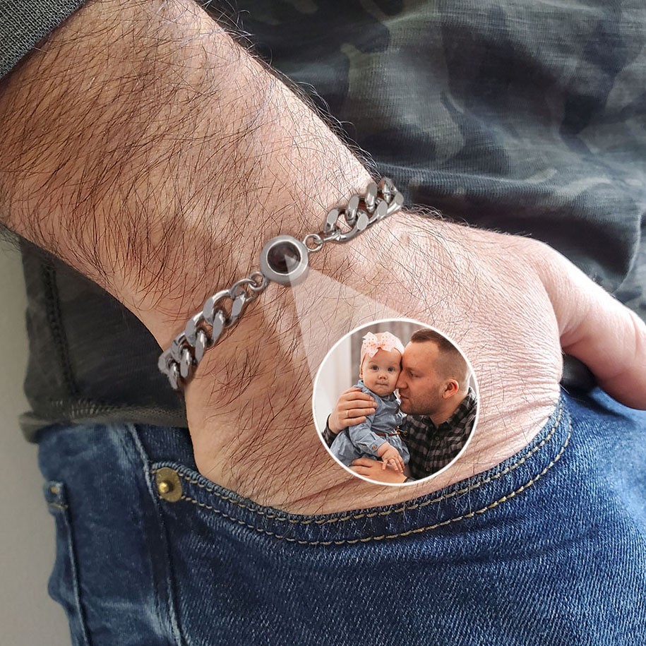 Personalised Photo Projection Men Bracelet with Picture Inside Custom Gift for Him Anniversary Gift Father's Day Gift Ideas