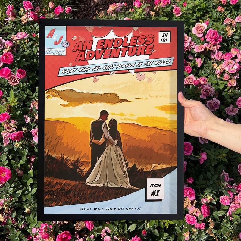 Personalised Comic Poster Print Frame Keepsake Gifts for Her Wedding Anniversary Gift for Husband Valentine's Day Gift for Couples