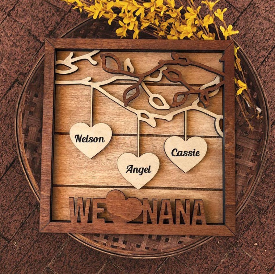 Personalised Wooden Family Tree Sign with Engraved Names Family Keepsake Gifts Christmas Gift for Mum Grandma