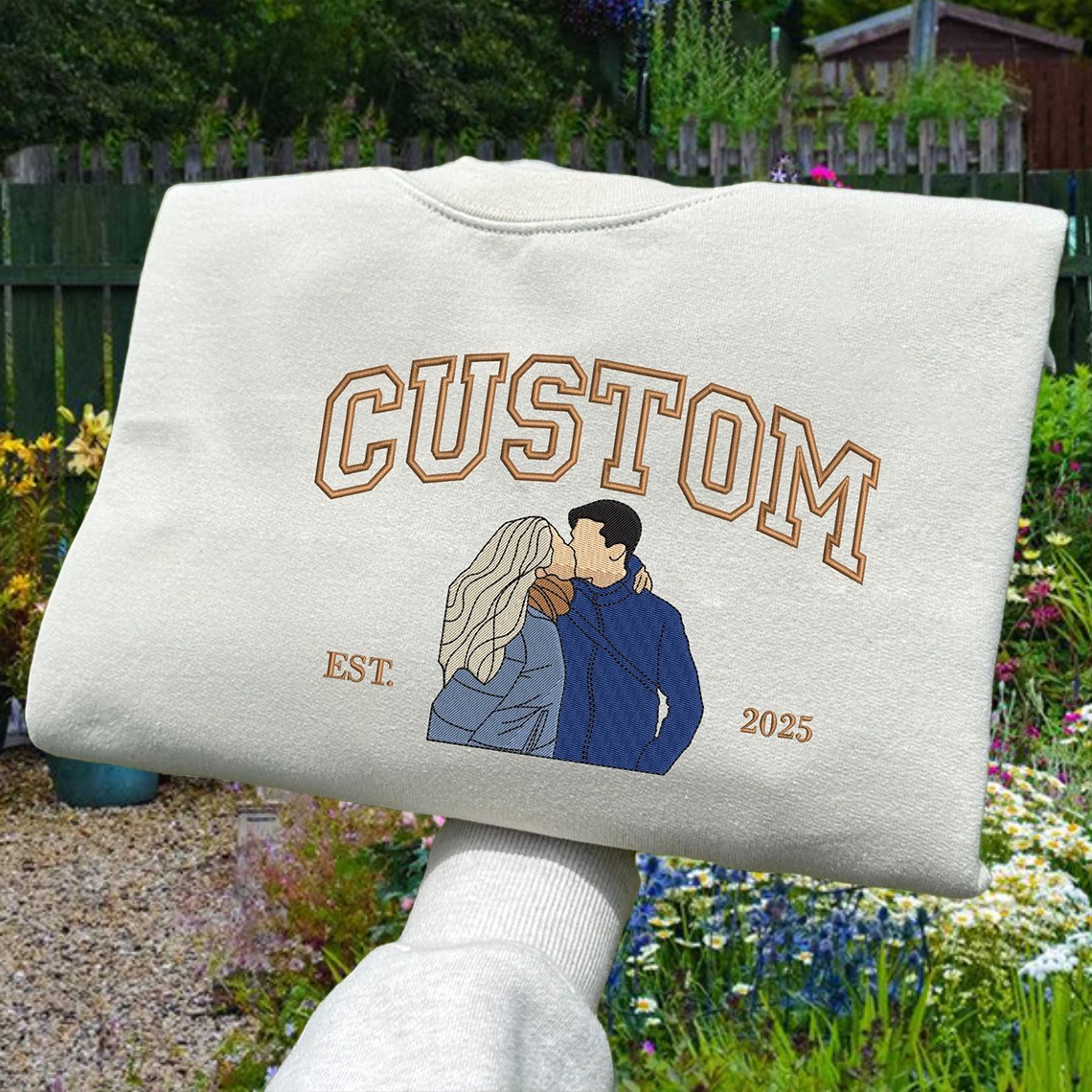 Custom Couple Matching Sweatshirt with Embroidered Photo Portrait Gifts for Anniversary Valentine's Day Unique Couple Gifts