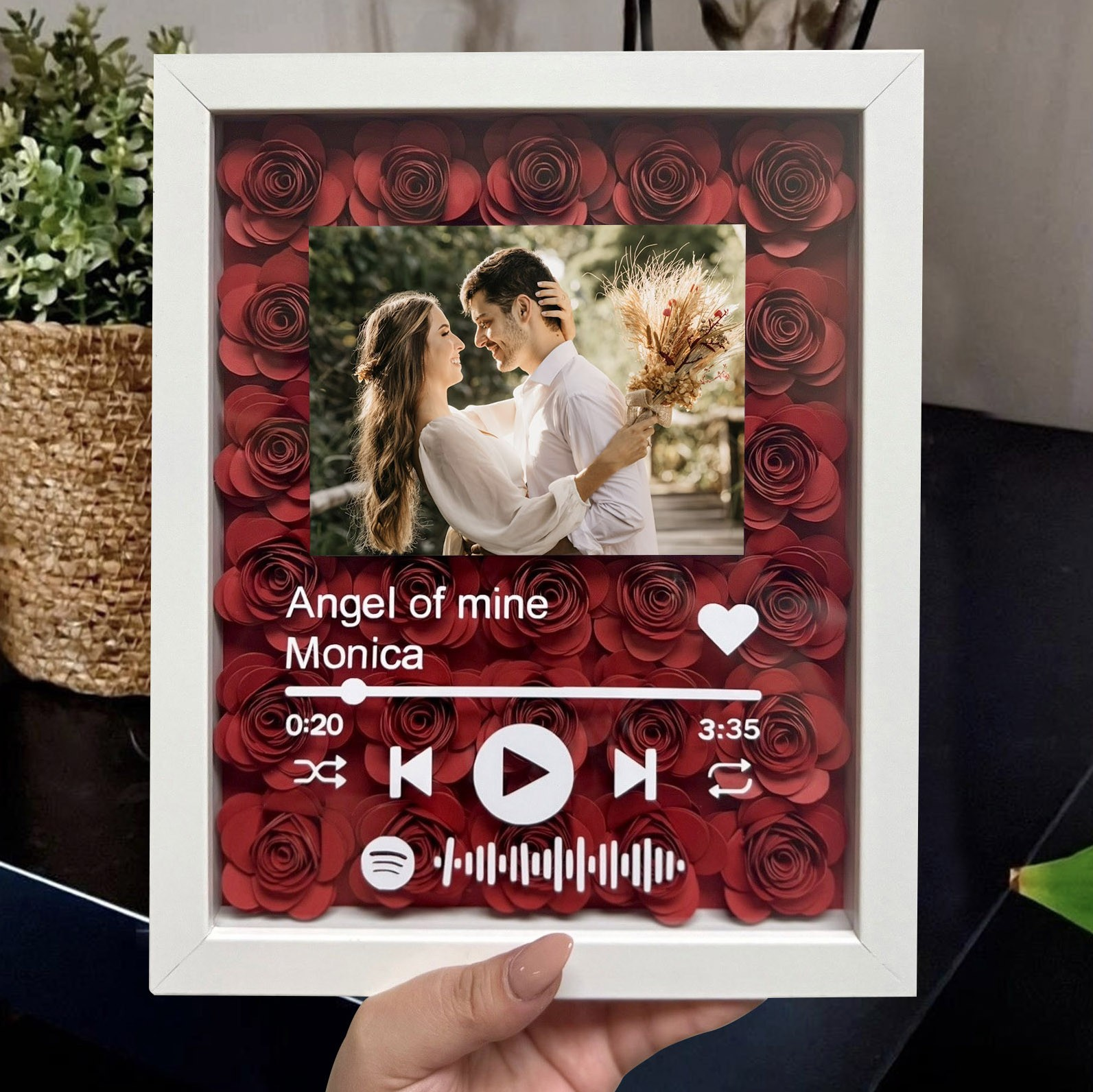 Personalised Photo Music Spotify Code Flower Shadow Box Christmas Gifts Couple Gifts For Her