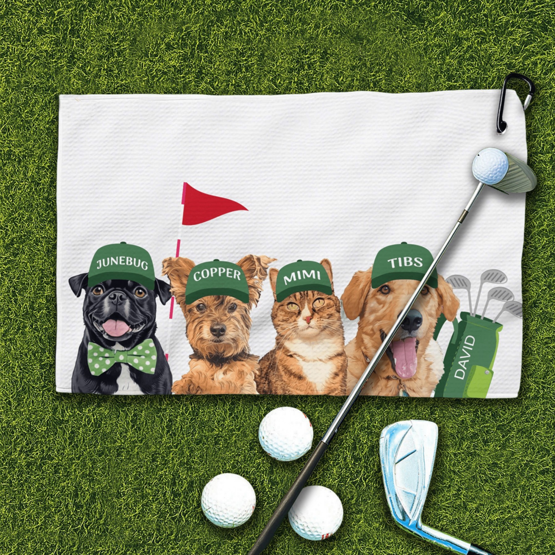 Custom Pet Photo Portrait Golf Towel with Name Memorial Gift for Dog Owners Cat Owners Golf Gifts for Him