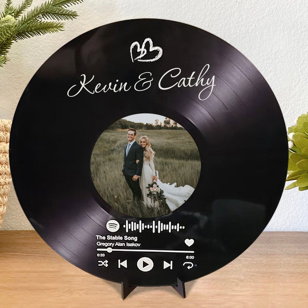 Personalised Spotify Song Photo Vinyl Record with Wood Stand Wedding Anniversary Gifts for Wife Valentine's Day Gift Ideas