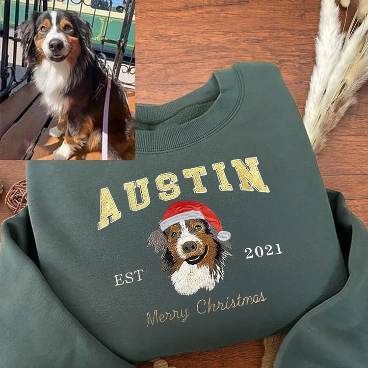 Custom Dog Sweatshirt with Dogs Face on It Christmas Pet Embroidered Sweatshirt Gifts for Dog Owners Christmas Gift